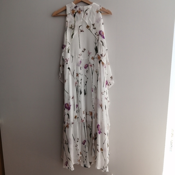 All Saints Capri Kikyo Layered Floral Asymmetrical Midi Dress Wrap/Shift Size 0 - Picture 4 of 17